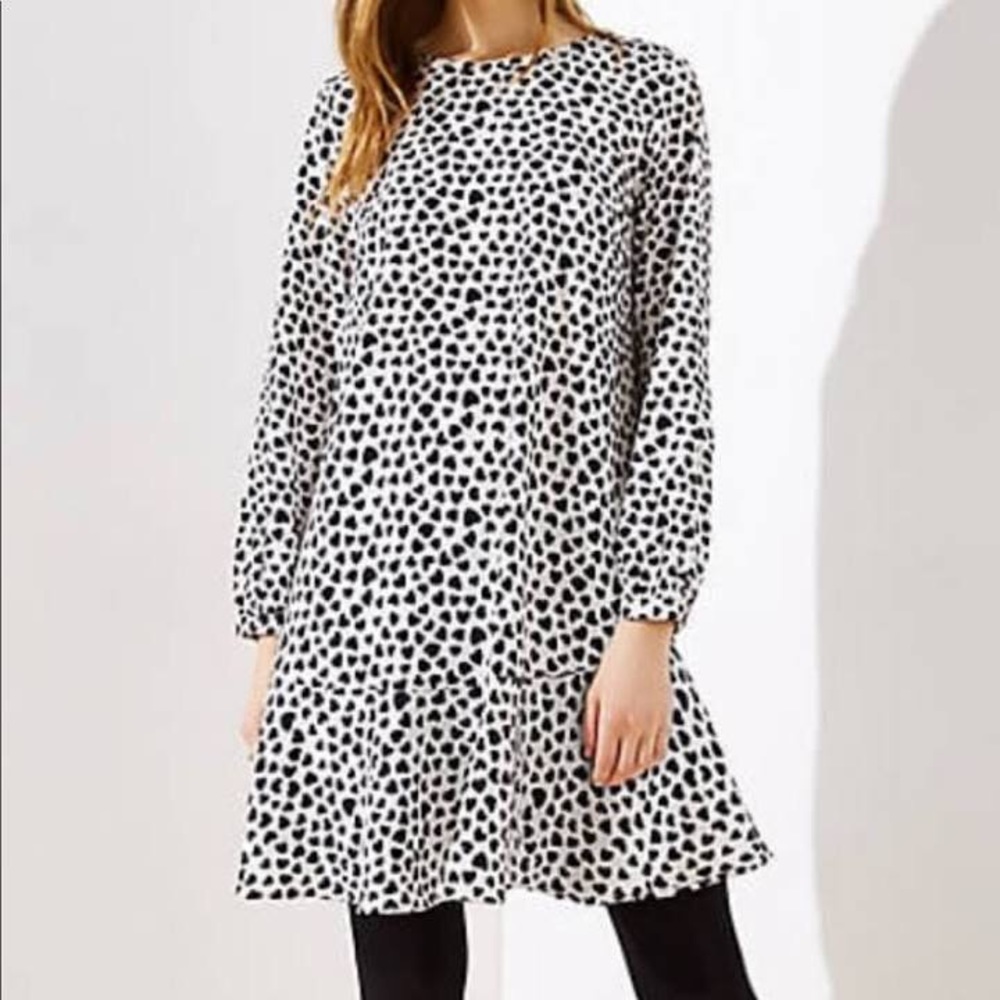 NWT Loft Flounce Heart Print Dress - Sz M